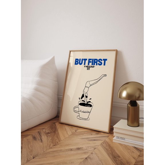 But First Coffee Playful Kitchen Wall Decoration, Unframed Canvas 12x16in