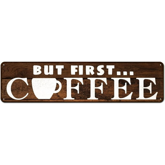 But First Coffee Sign, Vintage Kitchen Decor Office Maker Sign Wall Art Plaque by 4x16''
