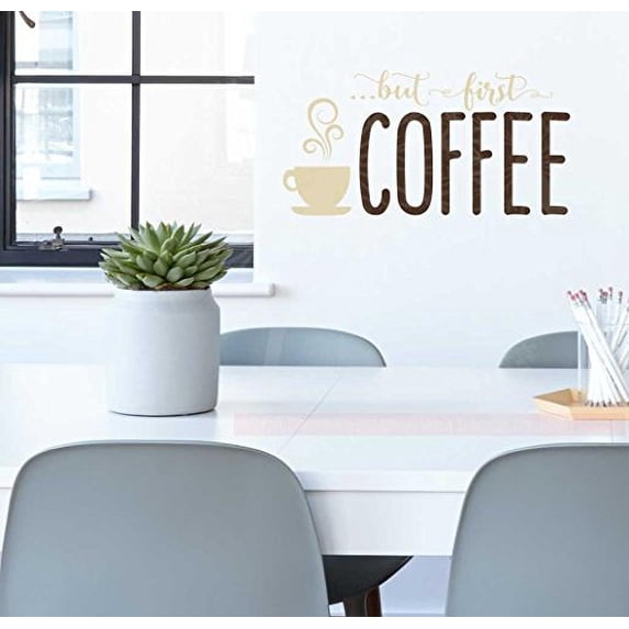 But First Coffee Vinyl Wall Decals Kitchen Décor Stickers Quote Wall Art, 23x12-Inch, Beige/Chocolate