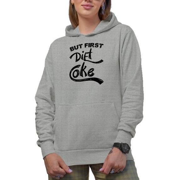But First Diet Coke, Soda Lover, Heather Grey Hooded Sweatshirt or Hoodie, Medium