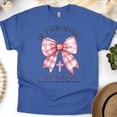 thumbnail image 1 of But God Shows His Love T-Shirt, Romans 5:8 Bible Verse Tee with Pink Bow, Royal, Size 2XL, 1 of 6