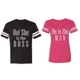 thumbnail image 1 of But She is The Boss He is The Man Matching Couple Cotton Jerseys (Men Black / Women Pink) (Men XXL / Women S), 1 of 3