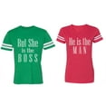 thumbnail image 1 of But She is The Boss He is The Man Matching Couple Cotton Jerseys (Men Green / Women Red) (Men XL / Women S), 1 of 3