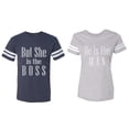 thumbnail image 1 of But She is The Boss He is The Man Matching Couple Cotton Jerseys (Men Navy / Women Heather) (Men S / Women S), 1 of 3
