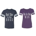 thumbnail image 1 of But She is The Boss He is The Man Matching Couple Cotton Jerseys (Men Navy / Women Purple) (Men XXL / Women XXL), 1 of 3