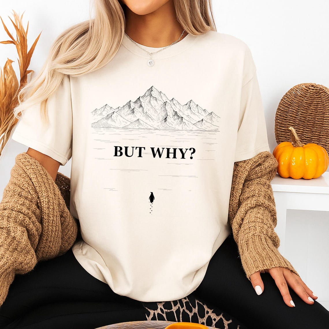 But Why Penguin Graphic T-Shirt – Sarcastic Humor Retro Style, Unisex ...