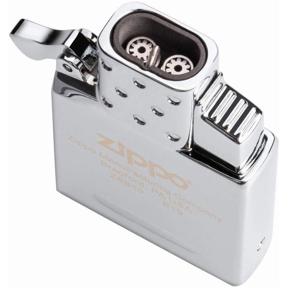 Butane Double Flame Insert - Windproof Lighter Fire On Demand Refillable for Original Cases Gift Box Metal