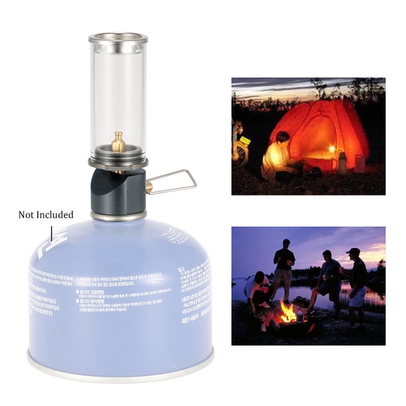 Butane Gas Light Portable Lamp Light Compact Butane Gas Light Lantern Outdoor Use Only for Camping Picnic Mini Lightweight Durable Aluminum Alloy Copper Stainless Steel Construction Silver