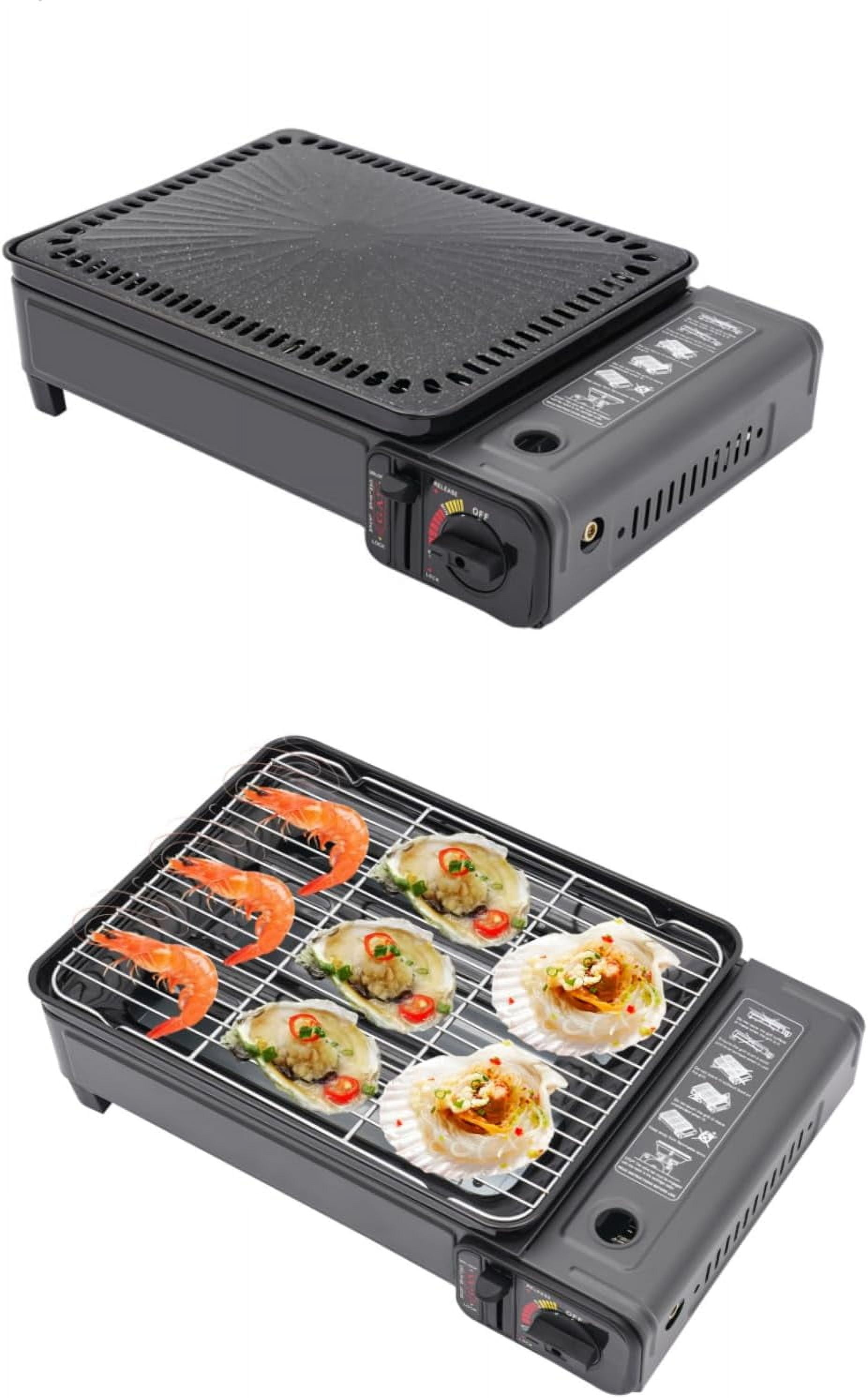 Butane Grill Stove, Portable Camping Grill Gas Stove, Portable Butane Gas Stove, with Stainless Steel Cooking Grate and Nonstick Griddle, for Camping, Korean BBQ, Japanese Yakitori, Yakiniku