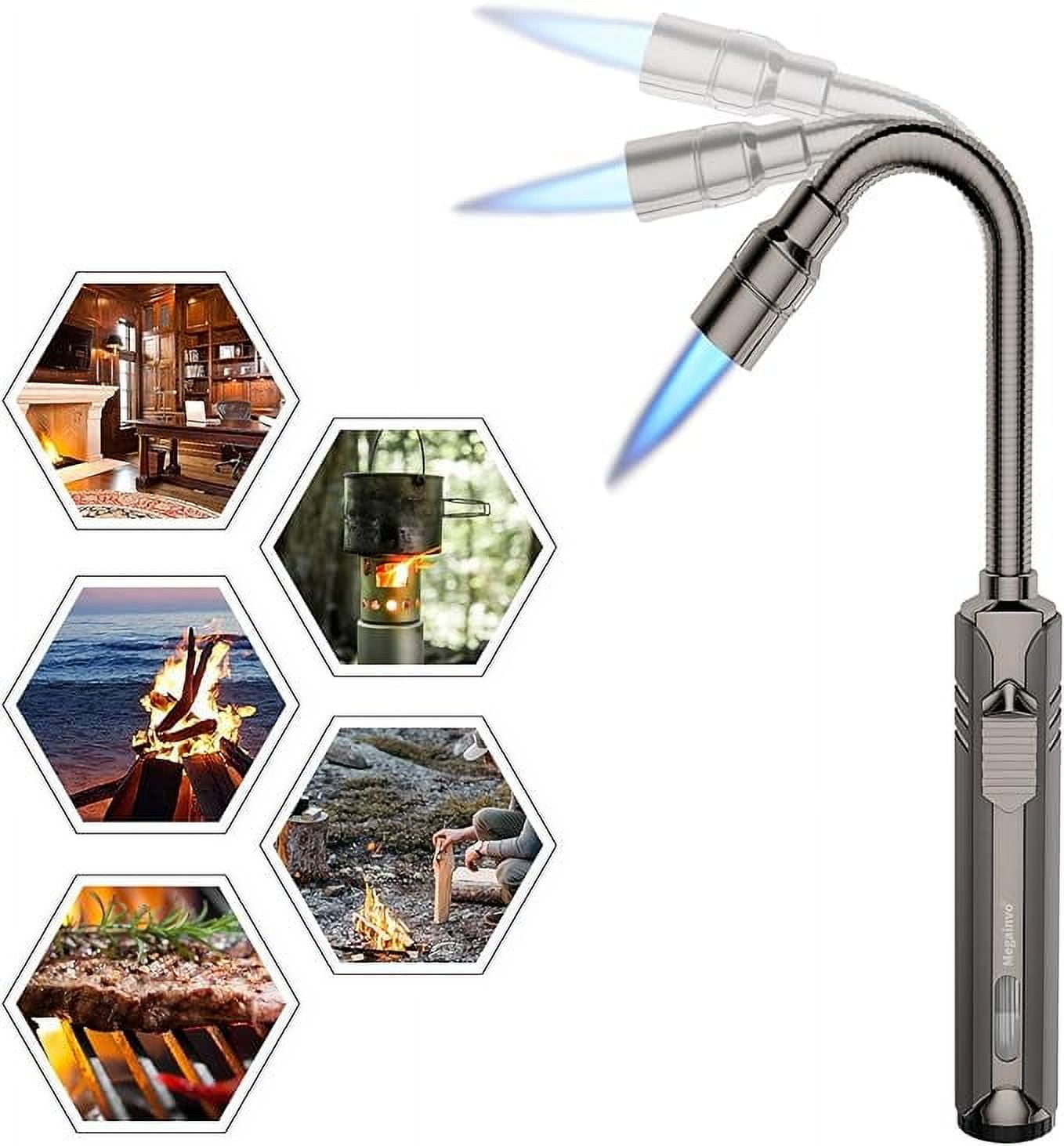 Butane Lighter Torch Long Lighter Refillable Jet Lighter Windproof Lighter with Visual Fuel Window Flexible Neck Lighter for Grill Fireplace Stove Camping Kitchen No Butane Included Black Walmart