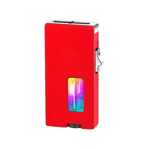 Butane Lighter Windproof Adjustable Flame | Wide Open Extra-Wide 7-Hole Ignition | Transparent Window Refillable Alloy Body | Black | Safety Lock | Outdoor Gift | 3.03"x1.65"x0.53"