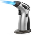 thumbnail image 1 of Butane Torch, Double Flame Mode Torch Lighter with Safety Lock, Refillable Lighter for Grill, BBQ, Candles, Camping(Gas Not Include)-Silver, 1 of 7