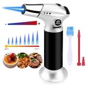 Butane Torch, Kitchen Blow Torch Cooking Torch Lighter Refillable with Security Lock and Adjustable Flame for Creme Brulee, Baking, BBQ, DIY Soldering Butane Gas Not Included Silver