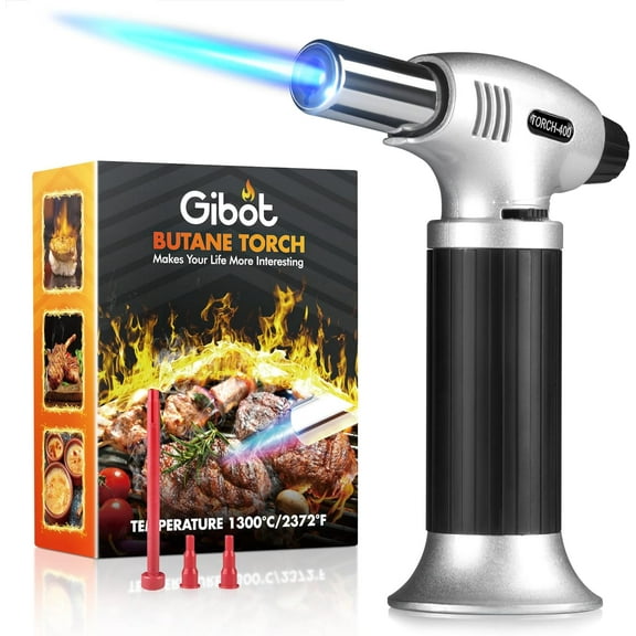 Butane Torch,Kitchen Torch Cooking Torch Creme Brulee Torch, Refillable Adjustable Flame Lighter with Safety Lock for DIY, Creme, Brulee, BBQ and Baking(Butane Gas Not Included）