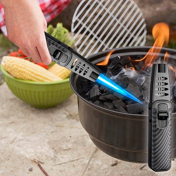 Butane Torch Lighter,6.9inch Refillable Windproof Torch Lighter with Safe Lock,Adjustable Flame Size,1300℃ High-Temperature Flame,for Baking Creme Brulee or Outdoor BBQ(Black)