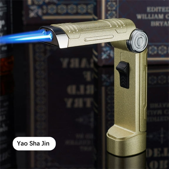 Taicans Butane Torch Lighter - Folding Windproof Outdoor Lighter with Adjustable Dual Blue Flame,Refillable Butane for Cigars/Charcoal/Welding,Safe & User-Friendly Design