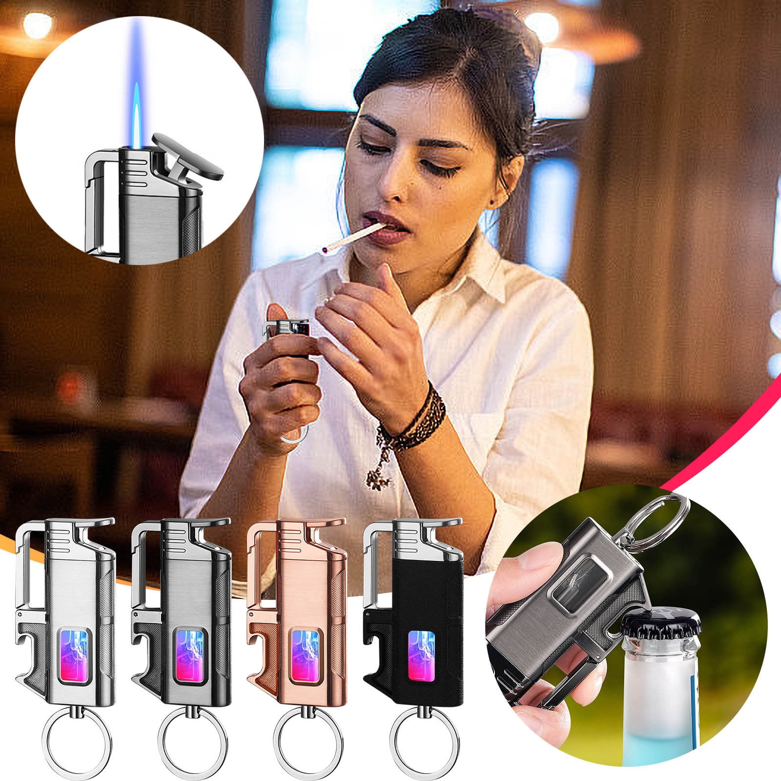 Butane Torch Lighter Keychain with Adjustable Blue Flame, Windproof ...