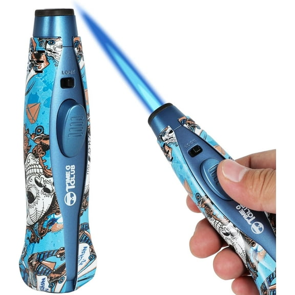 Butane Torch LighterRefillable Butane Torch with Safety Lock Adjustable Flame, Kitchen Cooking Torch Windproof Design,Charcoal Fiber Style for Gourmet Cooking, welding torch (Butane NOT Included)