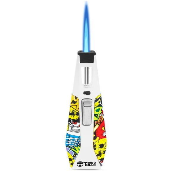 Butane Torch Lighter Refillable Butane Torch with Safety Lock Adjustable Flame, Kitchen Cooking Torch Windproof Design, Stylish patterned handle Creme Brulee, Baking, BBQ (Butane NOT Included)