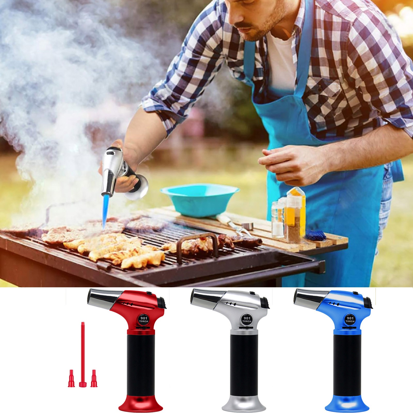 Refillable Torch Butane Torch Lighter, Refillable Creme Brulee Torch with Adjustable ...