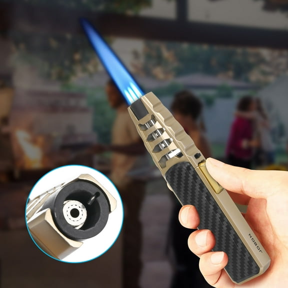 Butane Torch Lighter, Refillable Lighter, Windproof Lighter, Small Butane Torch, 4.3 In, Carbon Fiber Gold Finish, Cigar Lighting, Outdoor Gatherings, 1 Pc