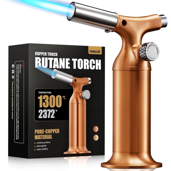 Butane Torch Lighter with Solid Copper Design, Kitchen Torch Lighter with Adjustable Flame, Refillable Creme Brulee Torch for Cooking, Soldering, Birthday Gifts for Women Men, Butane Not Included