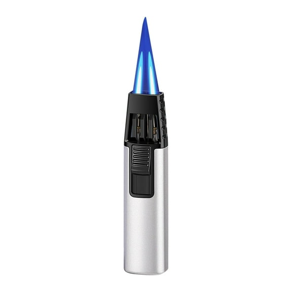 Butane Torch,Mini Torch,Windproof Straight Torch Blue Flame Lighter Butane Torch Turbine Torcher Inflatable Gas Windproof Lighter Refillable Butane Lighter,without Gas(Silver)