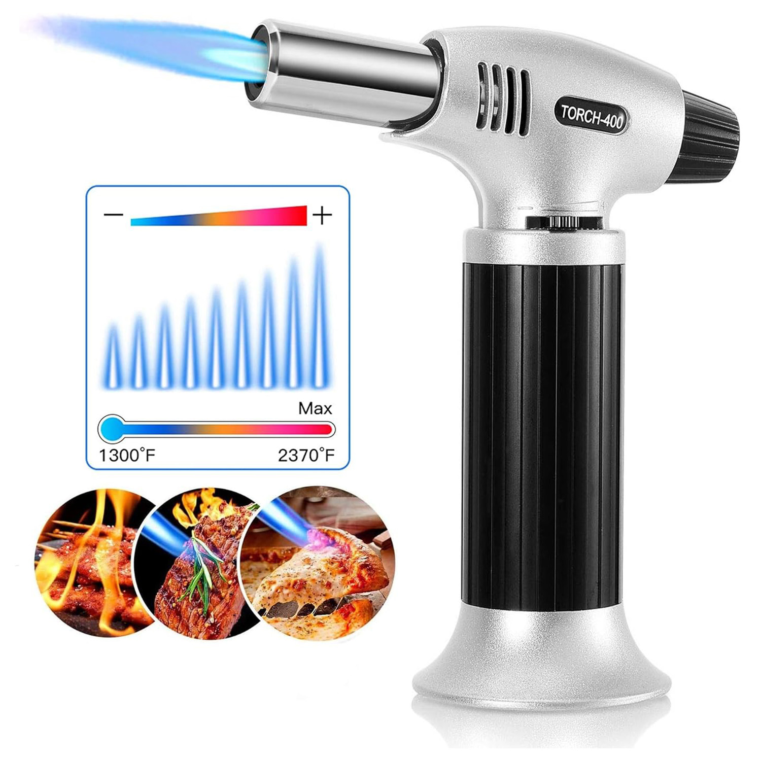 Butane Torch, Refillable Blow Torch with Safety Lock and Adjustable