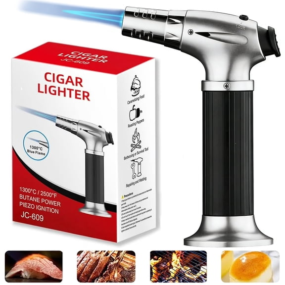 Butane Torch, Refillable Butane Torch Lighter, Kitchen Torch Food Torch with Safety Lock & Adjustable Flame for Baking, Crafts, BBQ (Gas Not Included)