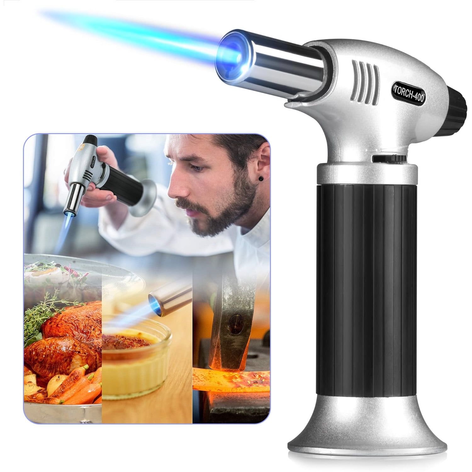 Refillable Butane Torch, Adjustable Flame, Safety Lock, Fits All Butane ...