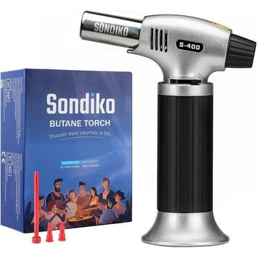 Butane Torch S400, Refillable Kitchen Torch Lighter, Fit All Butane Tanks Blow Torch with Safety Lock and Adjustable Flame for Desserts, Creme Brulee, and Baking—Butane Gas Is Not Included