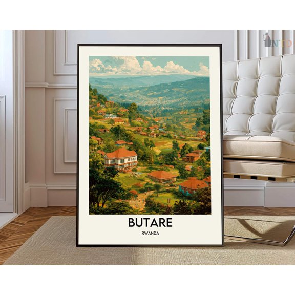 Butare Rwanda City Map Wall Art Travel Decor Photo Print, Unframed Paper Poster 8x10in