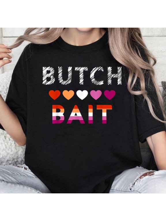 Butch Bait Rainbow Hearts Graphic Tee Casual Pride Month Gift Cotton Men's Women's Tee Shirt