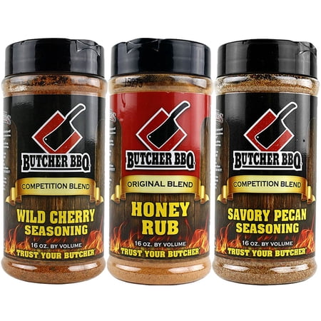 Butcher BBQ 16 Oz Honey Rub Wild Cherry Rub & Savory Pecan Dry Rub Seasoning