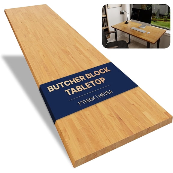 Butcher Block Counter Top, Solid Wood Honey Table Top for DIY Washer Dryer, Island, Kitchen, Durable and Sturdy Hevea Countertop, 1" Thickness, 30" W x 48" L