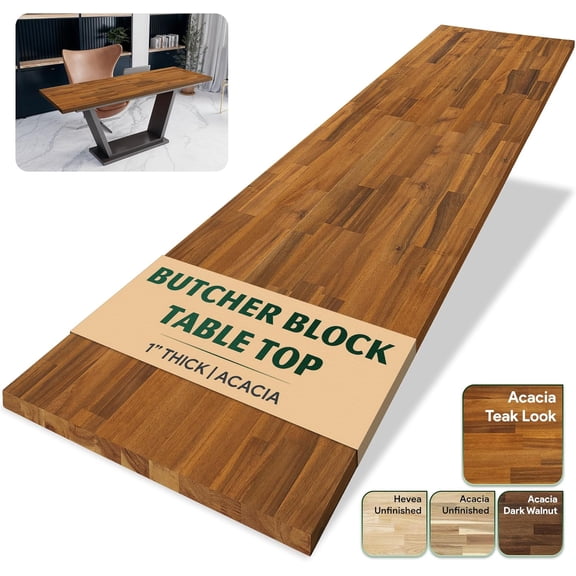 Butcher Block Counter Top, Solid Wood Teak Look Table Top for DIY Washer Dryer, Island, Kitchen, Durable and Sturdy Acacia Countertop, 1" Thickness, 30" W x 60" L