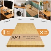 Butcher Block Counter Top, Solid Wood Unfinished Table Top for for DIY Washer Dryer, Island, Kitchen, Durable and Sturdy Birch Countertop, 1.5 Thickness, 25 W x 60 L