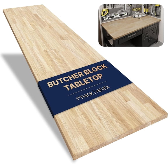 Butcher Block Counter Top, Solid Wood Unfinished Table Top for DIY Washer Dryer, Island, Kitchen, Durable and Sturdy Hevea Countertop, 1" Thickness, 25" W x 48" L