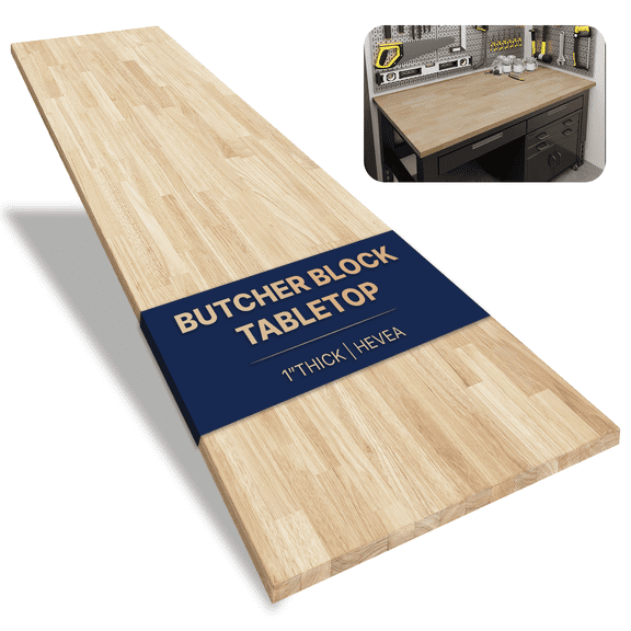 Butcher Block Counter Top, Solid Wood Unfinished Table Top for DIY Washer Dryer, Island, Kitchen, Durable and Sturdy Hevea Countertop, 1" Thickness, 25" W x 60" L
