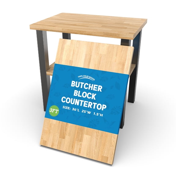 Butcher Block Countertop 36" x 25" x 1.5" Solid Birch Wood Table Top for Kitchen Island, Laundry Washer Dryer Countertop, DIY Workbench and Office Desk, Unfinished