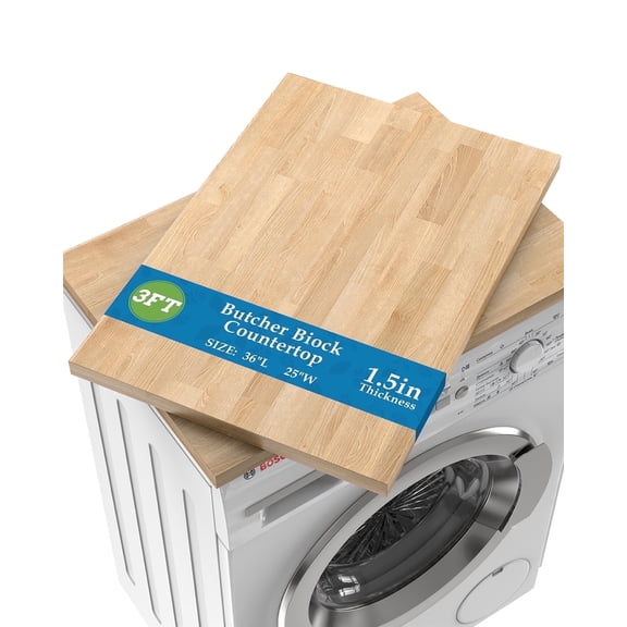 Butcher Block Countertop 36" x 25" x 1.5" Solid Birch Wood Table Top for Kitchen Island, Laundry Washer Dryer Countertop, DIY Workbench and Office Desk, Unfinished
