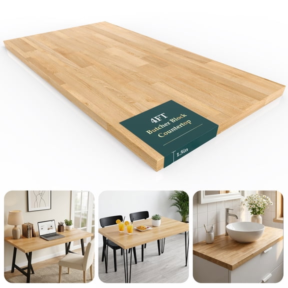 DIY Birch Butcher Block Countertop, Solid Wood Workbench Table Top for Kitchen, Island & Desk – Unfinished 50" x 25" x 1.5"