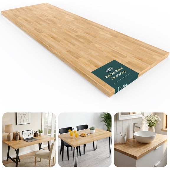 Butcher Block Unfinished Birch Workbench Countertop, Solid Wood Table Desk Top for DIY Kitchen Countertop, Workbenches, Island, Butcher, 1.5" Thickness, 25" W X 72" L