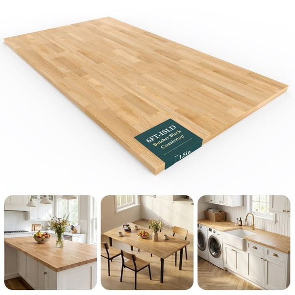 6FT Solid Wood Table Top, 72"x 39" Unfinished Butcher Block Countertop, 1.5" Thick Birch Cutting Board for Kitchen Island, Dining Desk, Workbench & Laundry Countertop
