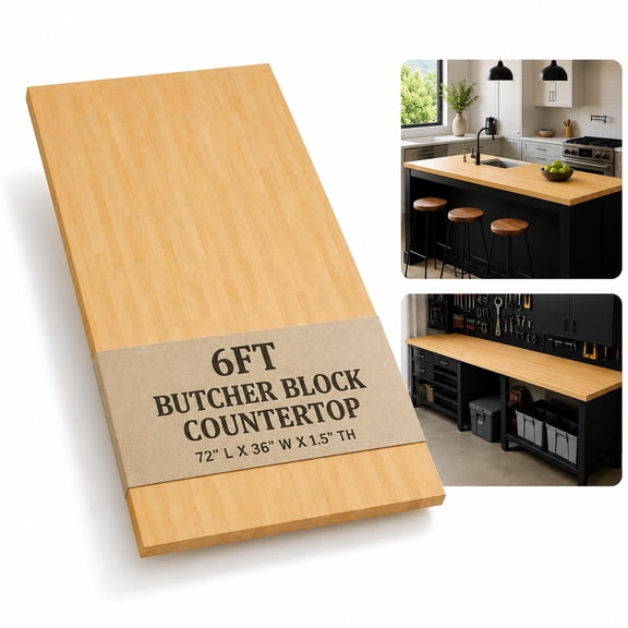 6FT Solid Wood Table Top, 72"x 39" Unfinished Butcher Block Countertop, 1.5" Thick Birch Cutting Board for Kitchen Island, Dining Desk, Workbench & Laundry Countertop