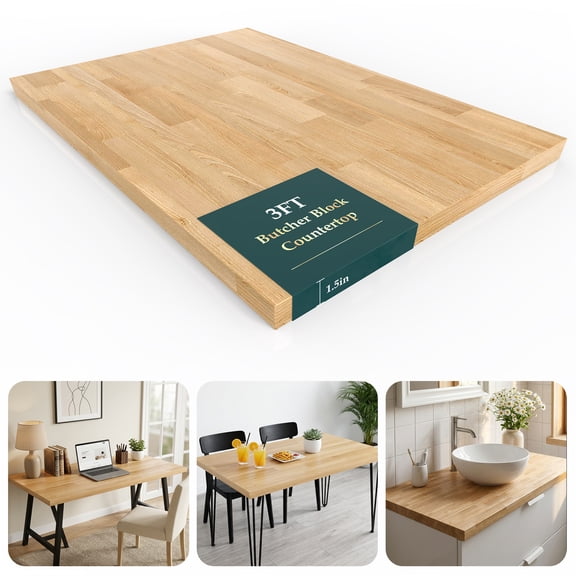 Butcher Block Unfinished Birch Workbench Countertop, Solid Wood Table Desk Top for DIY Kitchen Countertop, Workbenches, Island, Butcher, 1.5" Thickness, 25" W X 36" L