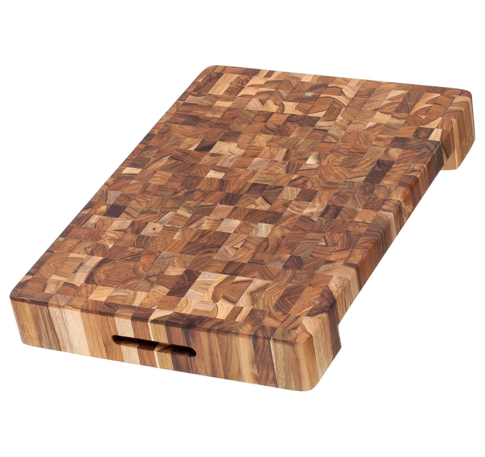 Butcher Block Cutting Board - Extra Thick Cutting Board with Plate Cut Out and Grip Handles - Teak End Grain Wood - Knife Friendly - FSC Certified
