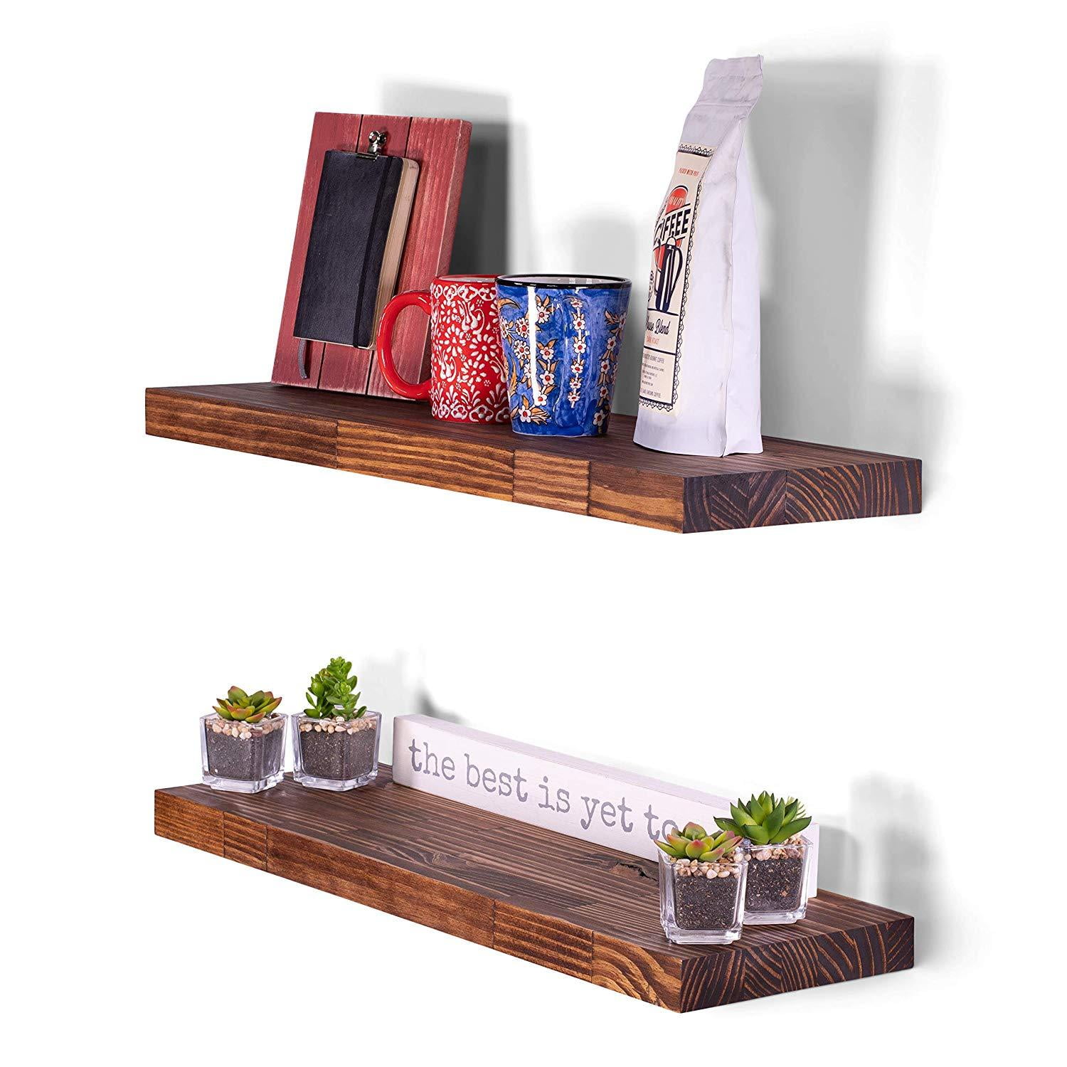 Butcher Block Pine Floating Shelves (Set of 2)