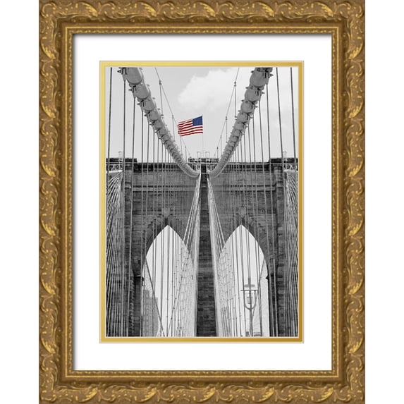 Butcher, Dave 11x14 Gold Ornate Wood Framed with Double Matting Museum Art Print Titled - Brooklyn Bridge Tower and Cables #2