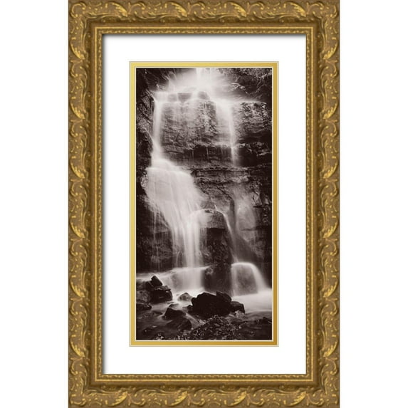 Butcher, Dave 18x32 Gold Ornate Wood Framed with Double Matting Museum Art Print Titled - Waterfall Swallet-Peak District,England